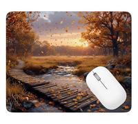 Mouse Mat Autumn Gaming Mouse Pad 300 x 250 x 3 mm, Stitched Edges, Q-5627 | with Anti-Slip Rubber Base Stitched Edges Keyboard Mousepad Scene, for Gaming Home Office, Improves Speed and Precision