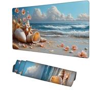 Mouse Mat Beach Gaming Mouse Pad 800x300x3mm Mousepad Desk Pad Conch Mousemat, Keyboard Mat with Non Slip Rubber Base and Stitched Edges, Improved Precision and Speed, for Desk Accessories, f-100