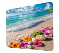 Mouse Mat, Beach Mouse Pad, Washable Small Mousepad Flower Mousemat with Non-Slip Base Computer Gaming Mousepad Portable Office Desk Accessories for Working Studying Gaming, 300 x 250 x 3mm J0-315