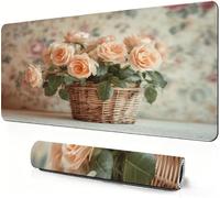Mouse Mat Beige 1000x500x3mm Large Desk Mat As a desktop decoration S-755 | Flower Mouse pad XXL, Desk Mat with Non Slip Base and Stitched Edge for Gaming, Desk Accessories, Office Decor, Smooth Glide.