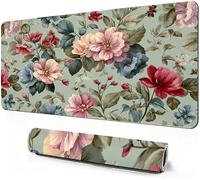 Mouse Mat Beige 900x400x3mm Large Desk Mat As a desktop decoration S-753 | Flower Mouse pad XXL, Desk Mat with Non Slip Base and Stitched Edge for Gaming, Desk Accessories, Office Decor, Smooth Glide.