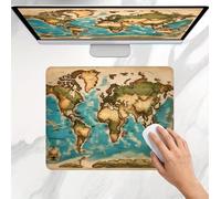 Mouse Mat Beige World Map, Small Mouse Pad 29 x 24 cm, Ultra Thin Improves Speed and Accuracy, Non-Slip Rubber Base, with Stitched Edges, Wear-Resistant, Waterproof Mousepad for Office & Home j0j-365