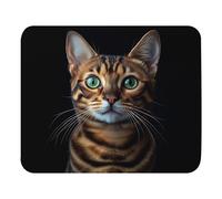 Mouse Mat Bengal Cat With Green Eyes Stitched Edges Mouse Pad Comfortable Desk Pad For Home Pc Desk 25X30Cm