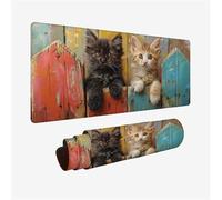 Mouse Mat Black Mouse Pad Large 900x400mm, Desk Mat Cat Mousepad, Desk Pad with Non-Slip Base, Extended Waterproof Mousemat, Stitched Edges Keyboard Matt, Office Accessories, Gifts for Women H2-173
