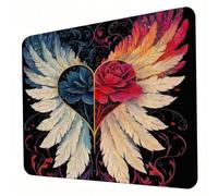 Mouse Mat, Black Mouse Pad, Washable Small Mousepad Wings (2) Mousemat with Non-Slip Base Gaming Mousepad Portable Office Desk Accessories for Laptop Working Studying Gaming, 300 x 250 x 3mm J0-356