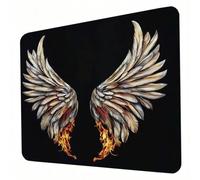 Mouse Mat, Black Mouse Pad, Washable Small Mousepad Wings (5) Mousemat with Non-Slip Base Gaming Mousepad Portable Office Desk Accessories for Laptop Working Studying Gaming, 300 x 250 x 3mm J0-359