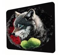 Mouse Mat, Black Mouse Pad, Washable Small Mousepad Wolf (4) Mousemat with Non-Slip Base Computer Gaming Mousepad Portable Office Desk Accessories for Laptop Working Gaming, 340 x 280 x 3mm J0-378
