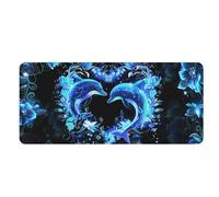 Mouse Mat Blue Dolphin Heart Mouse Pad Thickened Desk Mat Comfortable Office Desk Accessories Anti-Fray Stitched Edges Mousepad Non-Slip Desk Pad Durable Mousemat 300x600x3mm