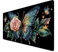 Mouse Mat Blue Mouse Pad Butterfly Gaming Desk Mat Large 1000x500x3mm, Non-Slip Rubber Base, Waterproof Surface, Stitched Edges, Pretty Mousepad for Office and Home Laptop, Desk Accessories K7-569