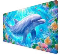Mouse Mat Blue Mouse Pad Dolphin Gaming Desk Mat Large 600x300x3mm, Non-Slip Rubber Base, Waterproof Surface, Stitched Edges, Pretty Cute Mousepad for Office and Home Laptop, Desk Accessories K7-253