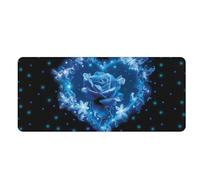 Mouse Mat Blue Rose Heart Mouse Pad Thickened Desk Mat Comfortable Mousepad Anti-Fray Stitched Edges Mousemat Durable Non-Slip Desk Pad Office Computer Accessories 300x800x3mm