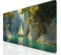 Mouse Mat Boat 700x400x3mm Washable Large Mouse Pad Green, Desk Mat Non-Slip Rubber Base Stitched Edge-Smooth Cloth Surface, Waterproof Laptop Desk Pad for Office, Work, MacBook, PC, Home UK-3876