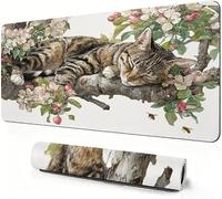Mouse Mat Cat 900x400x3mm Large Desk Mat As a desktop decoration S-739 | Brown Mouse pad XXL, Desk Mat with Non Slip Base and Stitched Edge for Gaming, Desk Accessories, Office Decor, Smooth Glide.