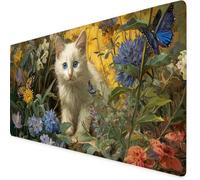 Mouse Mat Cat Mouse Pad Butterfly Gaming Desk Mat Large 600x300x3mm, Non-Slip Rubber Base, Waterproof Surface, Stitched Edges, Pretty Cute Mousepad for Office and Home Laptop, Desk Accessories K7-399