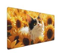 Mouse Mat Cat Mouse Pad Sunflower Desk Mat Large 700 x 300 x 3mm Non-Slip Rubber Base, Waterproof Surface, Durable Materials, Portable, Stitched Edges Gaming Mousepad, Computer Desk Accessories D-884