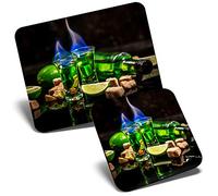 Mouse Mat & Coaster Set - Absinthe Shots with Sugar Cubes 23.5 x 19.6 cm & 9 x 9 cm for Computer & Laptop, Office, Gift, Non-slip Base #21079