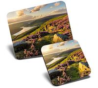 Mouse Mat & Coaster Set - Bamford Edge Peak District England Landscape 23.5 x 19.6 cm & 9 x 9 cm for Computer & Laptop, Office, Gift, Non-slip Base #44212