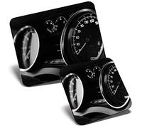 Mouse Mat & Coaster Set - BW - Automobile Dashboard Car Driving 23.5 x 19.6 cm & 9 x 9 cm for Computer & Laptop, Office, Gift, Non-slip Base #37795