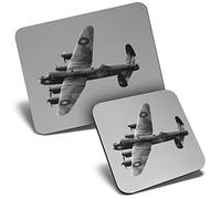 Mouse Mat & Coaster Set - BW - Avro Lancaster Bomber Vintage Plane 23.5 x 19.6 cm & 9 x 9 cm for Computer & Laptop, Office, Gift, Non-slip Base #35741