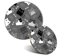 Mouse Mat & Coaster Set - BW - Cute ny Cats Kitten Animals Pets 20 cm & 9 cm for Computer & Laptop, Office, Non-slip Base #41426
