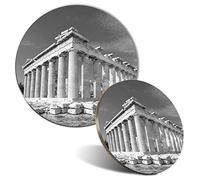 Mouse Mat & Coaster Set - BW - Parthenon on Acropolis Athens Greece 20 cm & 9 cm for Computer & Laptop, Office, Non-slip Base #37184
