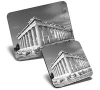 Mouse Mat & Coaster Set - BW - Parthenon on Acropolis Athens Greece 23.5 x 19.6 cm & 9 x 9 cm for Computer & Laptop, Office, Gift, Non-slip Base #37184