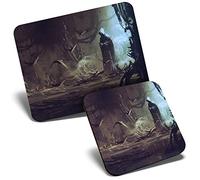 Mouse Mat & Coaster Set - Creepy Grim Reaper Horror Fantasy 23.5 x 19.6 cm & 9 x 9 cm for Computer & Laptop, Office, Gift, Non-slip Base #14097