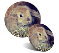 Mouse Mat & Coaster Set - Cute Baby Bunny Rabbit Pet Animal 20 cm & 9 cm for Computer & Laptop, Office, Non-slip Base #44752