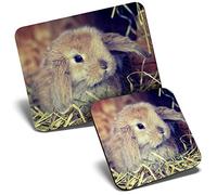 Mouse Mat & Coaster Set - Cute Baby Bunny Rabbit Pet Animal 23.5 x 19.6 cm & 9 x 9 cm for Computer & Laptop, Office, Gift, Non-slip Base #44752