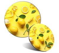 Mouse Mat & Coaster Set - Cute Yellow Lemon Zest Fruit 20 cm & 9 cm for Computer & Laptop, Office, Non-slip Base #3908