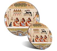 Mouse Mat & Coaster Set - Egyptian Hieroglyphs Art 20 cm & 9 cm for Computer & Laptop, Office, Non-slip Base #14227