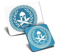 Mouse Mat & Coaster Set - Greek Spartan Shield Greece Acropolis 23.5 x 19.6 cm & 9 x 9 cm for Computer & Laptop, Office, Gift, Non-slip Base #5029