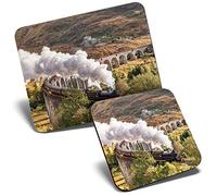 Mouse Mat & Coaster Set - Jacobite Steam Train Glenfinnan Viaduct 23.5 x 19.6 cm & 9 x 9 cm for Computer & Laptop, Office, Gift, Non-slip Base #16235