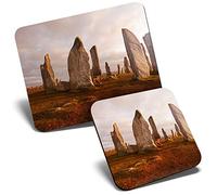 Mouse Mat & Coaster Set - Neolithic Stones Isle of Lewis Scotland 23.5 x 19.6 cm & 9 x 9 cm for Computer & Laptop, Office, Gift, Non-slip Base #15717