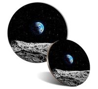 Mouse Mat & Coaster Set - Planet Earth Space NASA Moon Blue 20 cm & 9 cm for Computer & Laptop, Office, Non-slip Base #24374