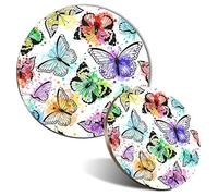 Mouse Mat & Coaster Set - Pretty Butterfly Butterflies Art 20 cm & 9 cm for Computer & Laptop, Office, Non-slip Base #8160