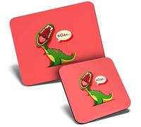 Mouse Mat & Coaster Set - Roar Dinosaur T-rex Cartoon Kids 23.5 x 19.6 cm & 9 x 9 cm for Computer & Laptop, Office, Gift, Non-slip Base #14673