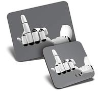 Mouse Mat & Coaster Set - Rude Middle Finger Robot Office Joke 23.5 x 19.6 cm & 9 x 9 cm for Computer & Laptop, Office, Gift, Non-slip Base #12322