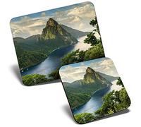 Mouse Mat & Coaster Set - Saint St Lucia Caribbean Travel 23.5 x 19.6 cm & 9 x 9 cm for Computer & Laptop, Office, Gift, Non-slip Base #8987