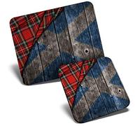 Mouse Mat & Coaster Set - Scottish Painted Barrel Flag Tartan 23.5 x 19.6 cm & 9 x 9 cm for Computer & Laptop, Office, Gift, Non-slip Base #16370