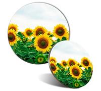 Mouse Mat & Coaster Set - Sunflower Field Flowers Summer 20 cm & 9 cm for Computer & Laptop, Office, Non-slip Base #14844