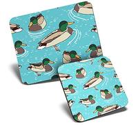 Mouse Mat & Coaster Set - Swimming Mallard Ducks Duck 23.5 x 19.6 cm & 9 x 9 cm for Computer & Laptop, Office, Gift, Non-slip Base #13123