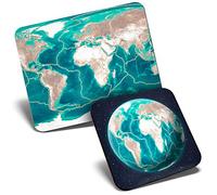Mouse Mat & Coaster Set - Tectonic Plates Volcano Earthquake Zones 23.5 x 19.6 cm & 9 x 9 cm for Computer & Laptop, Office, Gift, Non-slip Base #46353