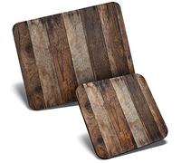 Mouse Mat & Coaster Set - Wooden Planks Wood Texture Effect Brown 23.5 x 19.6 cm & 9 x 9 cm for Computer & Laptop, Office, Gift, Non-slip Base #24449