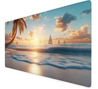 Mouse Mat Coconut Trees Mouse Pad Beach Gaming Desk Mat Large 1000x500x3mm, Non-Slip Rubber Base, Waterproof Surface, Stitched Edges, Cute Mousepad for Office and Home Laptop, Desk Accessories K7-699