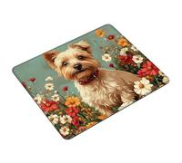 Mouse Mat Dog Small Mouse Pad 24 x 20 cm Gaming Mousepad Flower Waterproof Desk Mat with Stitched Edge, Desk Accessories Mousemat with Non-Slip Rubber Base for Office Gaming Home, Gifts for Men S0-94