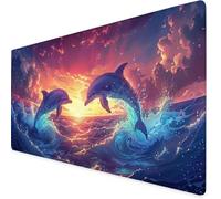 Mouse Mat Dolphin Mouse Pad Pink Gaming Desk Mat Large 1000x500x3mm, Non-Slip Rubber Base, Waterproof Surface, Stitched Edges, Pretty Cute Mousepad for Office and Home Laptop, Desk Accessories K7-681