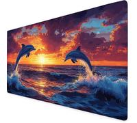 Mouse Mat Dolphin Mouse Pad Sea Gaming Desk Mat Large 1000x500x3mm, Non-Slip Rubber Base, Waterproof Surface, Stitched Edges, Pretty Cute Mousepad for Office and Home Laptop, Desk Accessories K7-395