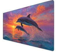 Mouse Mat Dolphin Mouse Pad Sunset Gaming Desk Mat Large 700x300x3mm, Non-Slip Rubber Base, Waterproof Surface, Stitched Edges, Pretty Cute Mousepad for Office and Home Laptop, Desk Accessories K7-601
