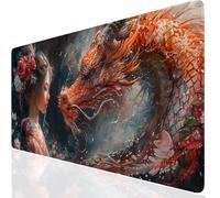 Mouse Mat Dragon 1000x500x3mm Washable Large Mouse Pad Red, Desk Mat Non-Slip Rubber Base Stitched Edge-Smooth Cloth Surface, Waterproof Laptop Desk Pad for Office, Work, MacBook, PC, Home UK-8780